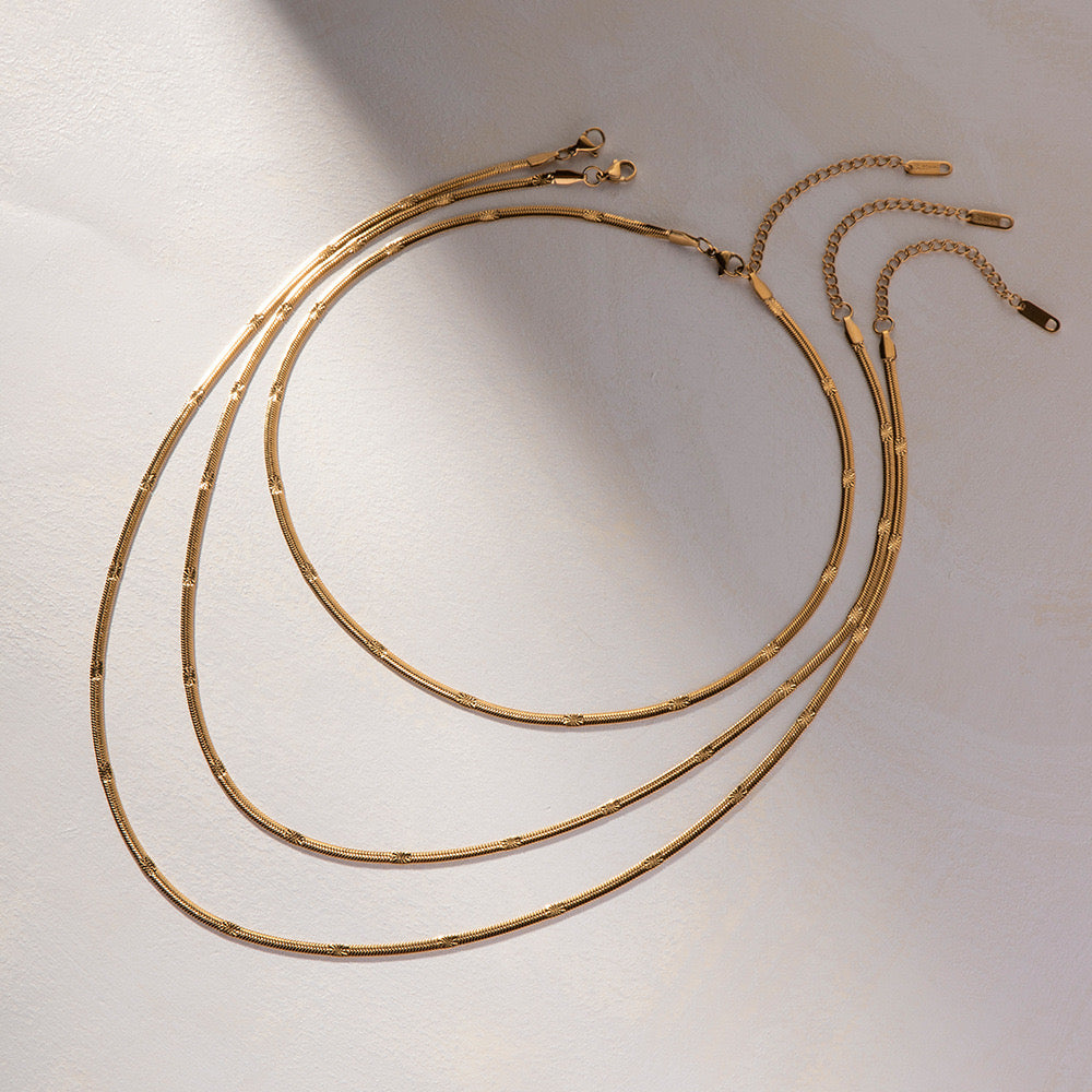 Embossed 18kt Gold-Plated Snake Chain Necklace - Waterproof