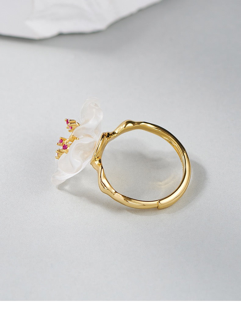 Clear Quartz Flower Gold Vermeil Ring