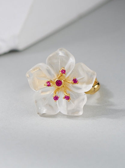 Clear Quartz Flower Gold Vermeil Ring