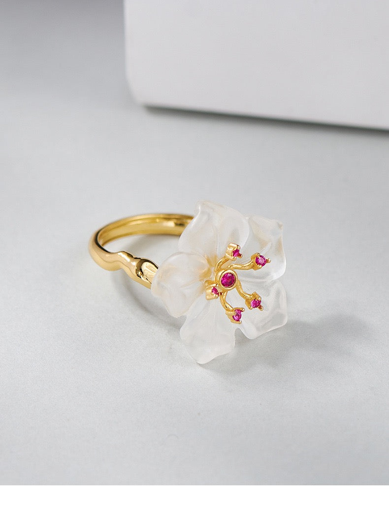 Clear Quartz Flower Gold Vermeil Ring