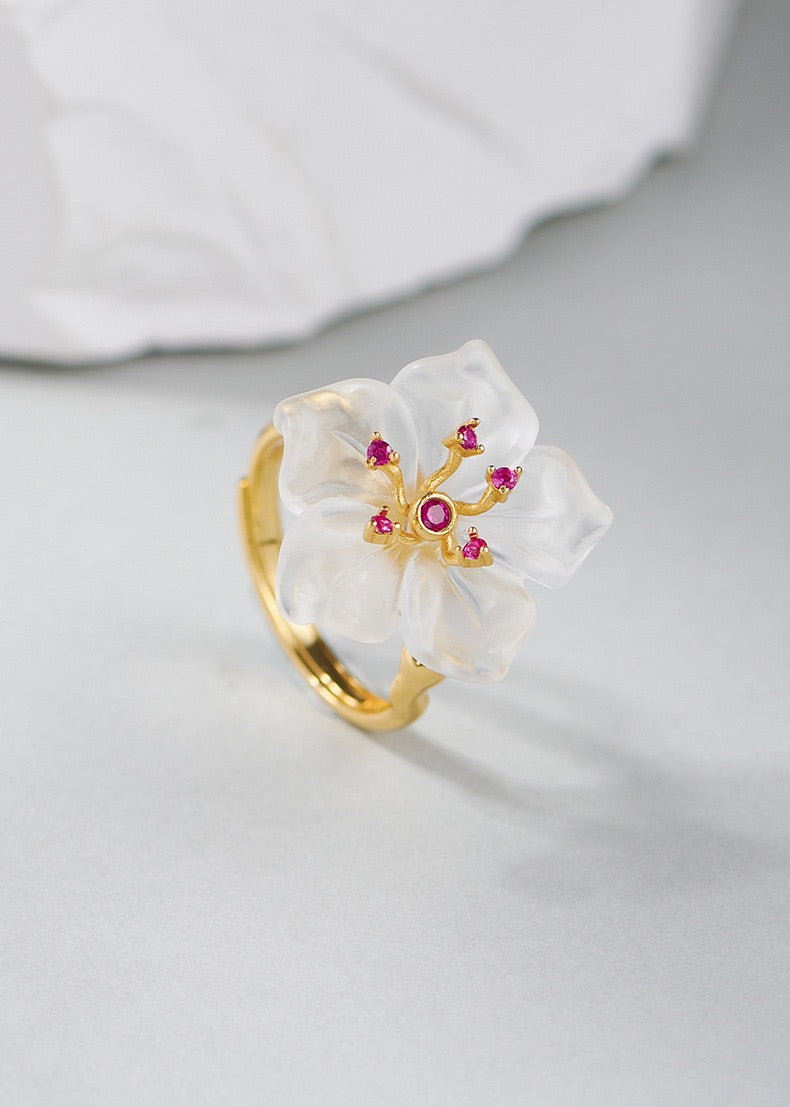 Clear Quartz Flower Gold Vermeil Ring