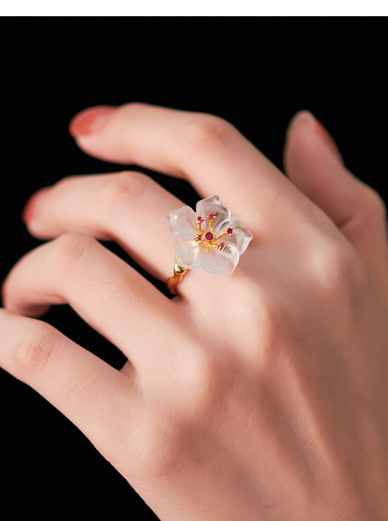 Clear Quartz Flower Gold Vermeil Ring