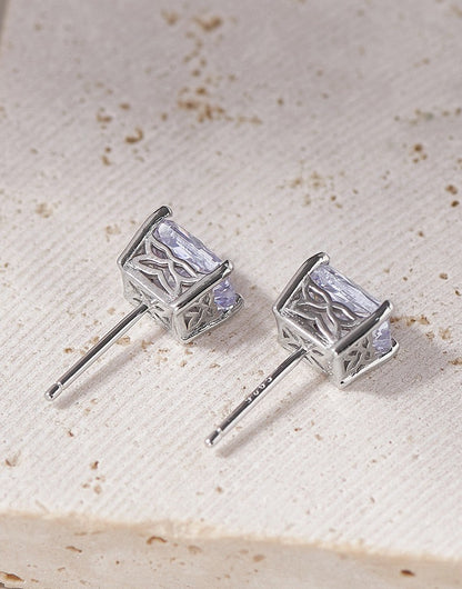 Lavendar Squared Zirconia Silver Earrings