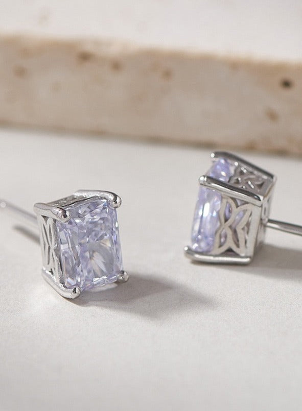 Lavendar Squared Zirconia Silver Earrings