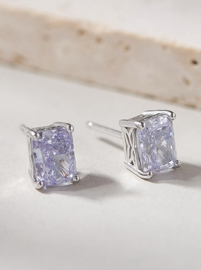 Lavendar Squared Zirconia Silver Earrings