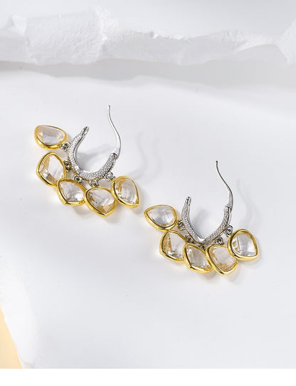 White Crystal Multi Petal Silver Earrings