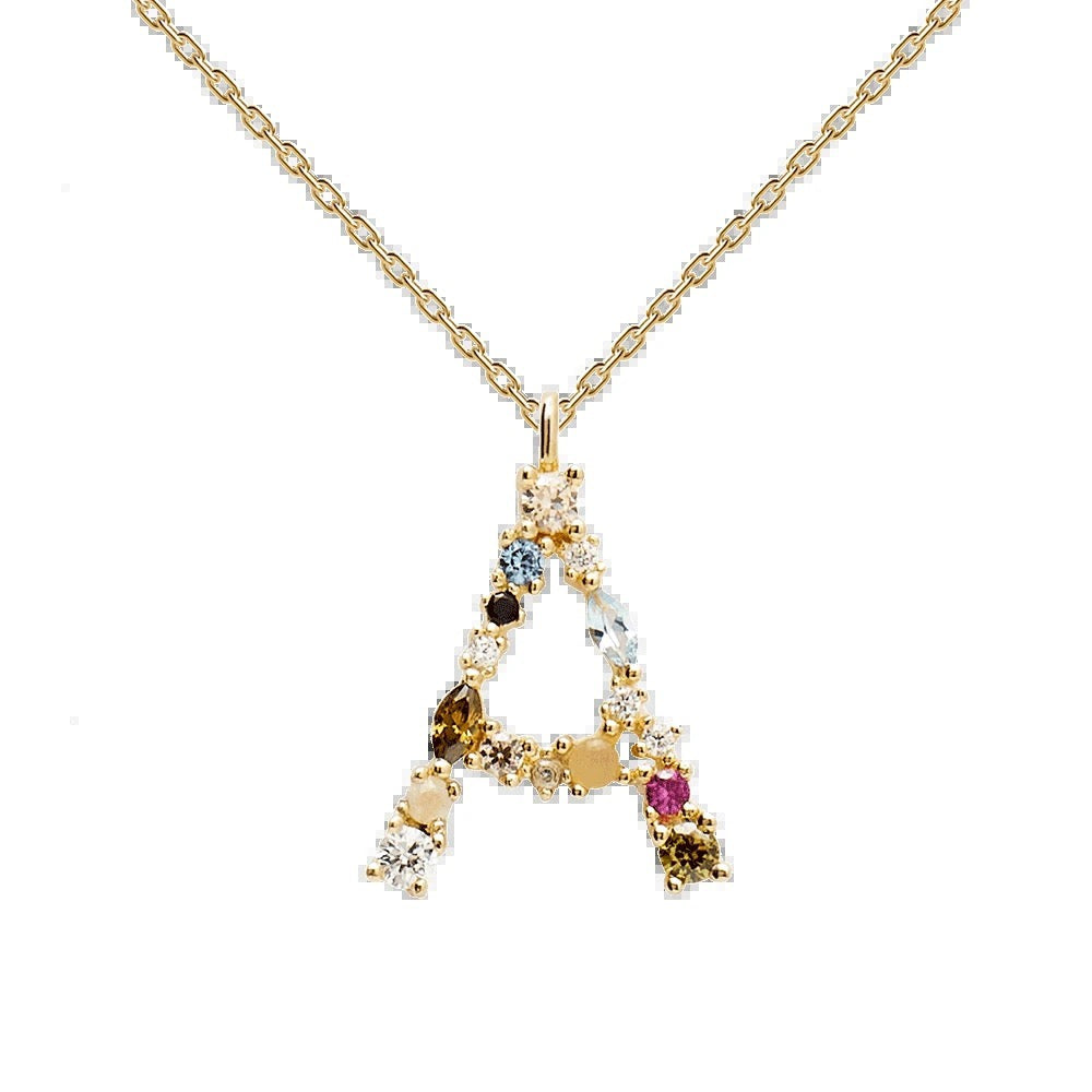 Kiki's Story 18K Gold-Plated Colored Gemstones Letter Necklace