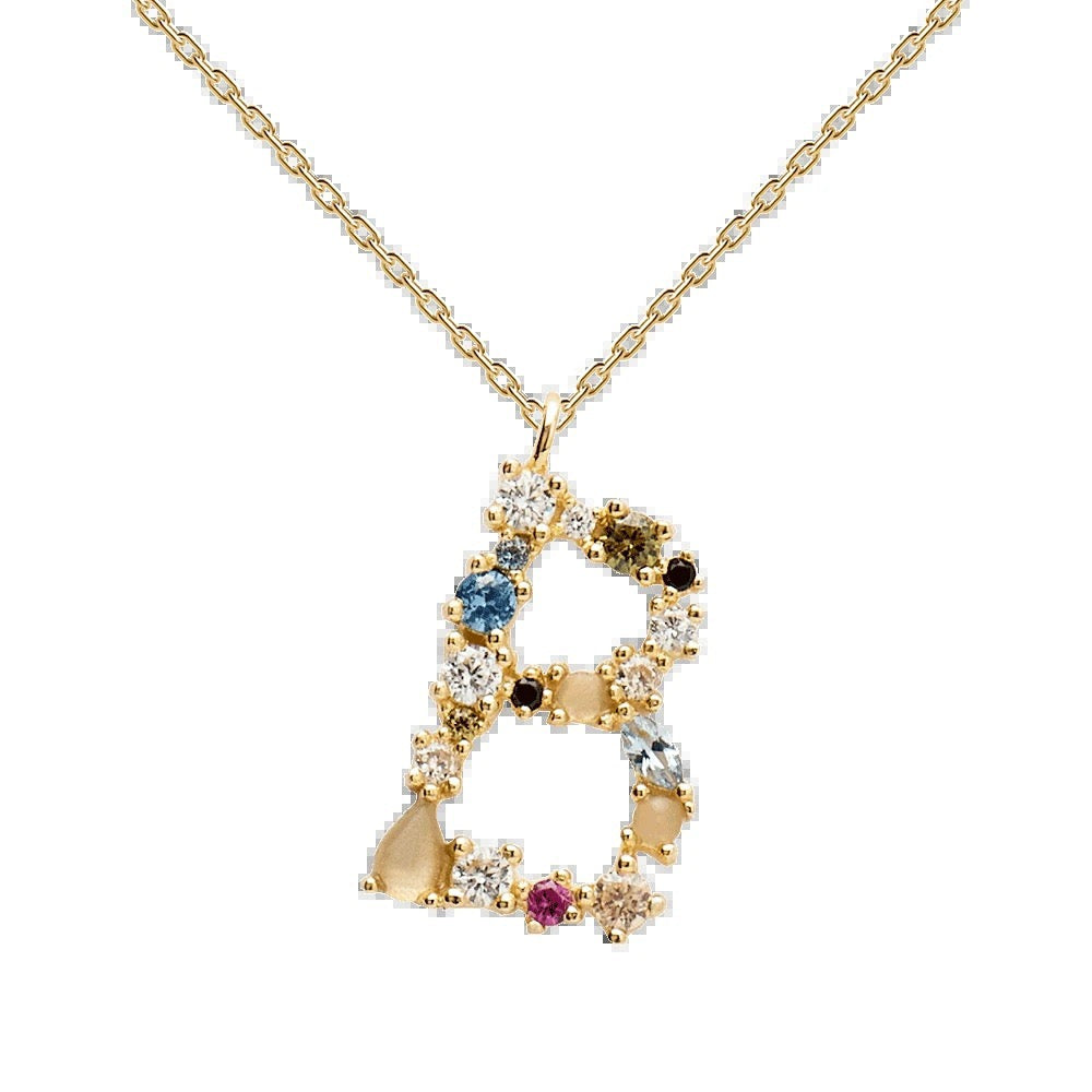 Kiki's Story 18K Gold-Plated Colored Gemstones Letter Necklace