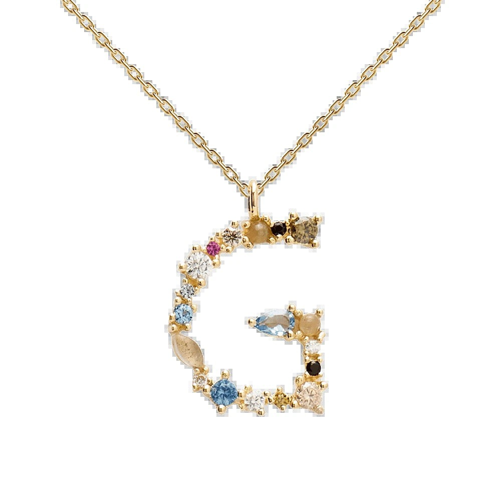 Kiki's Story 18K Gold-Plated Colored Gemstones Letter Necklace