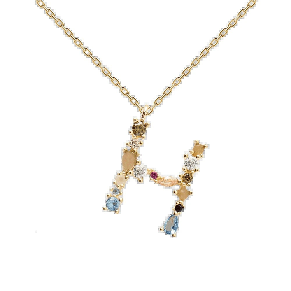 Kiki's Story 18K Gold-Plated Colored Gemstones Letter Necklace