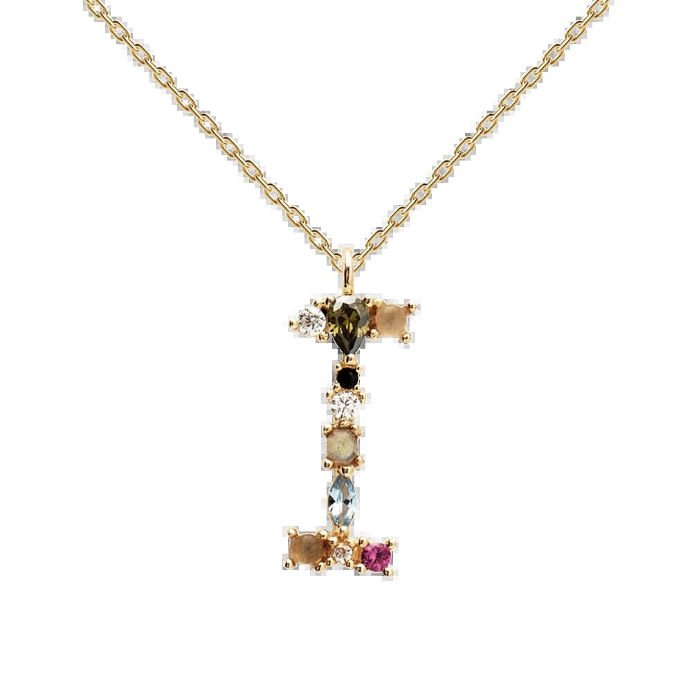 Kiki's Story 18K Gold-Plated Colored Gemstones Letter Necklace