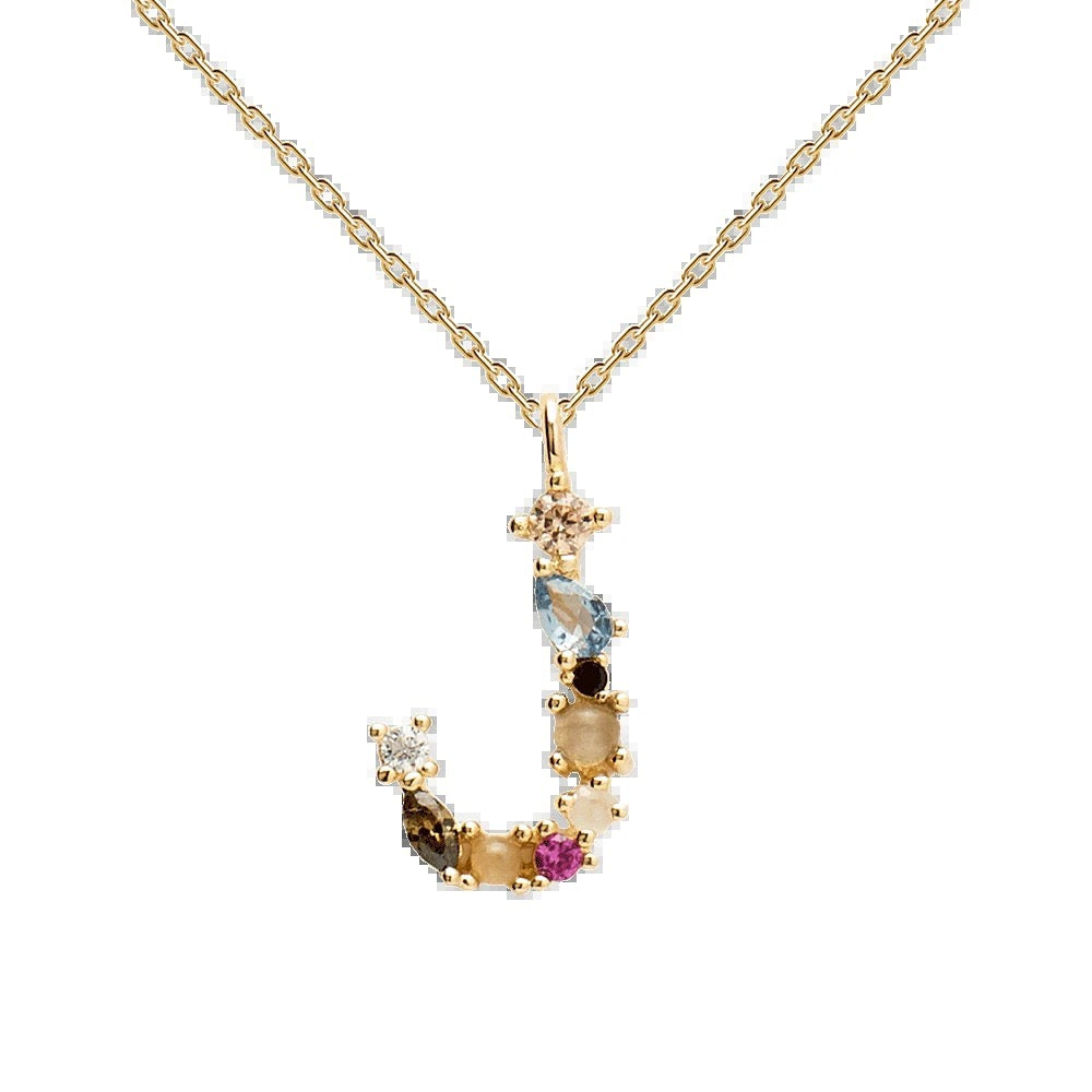 Kiki's Story 18K Gold-Plated Colored Gemstones Letter Necklace