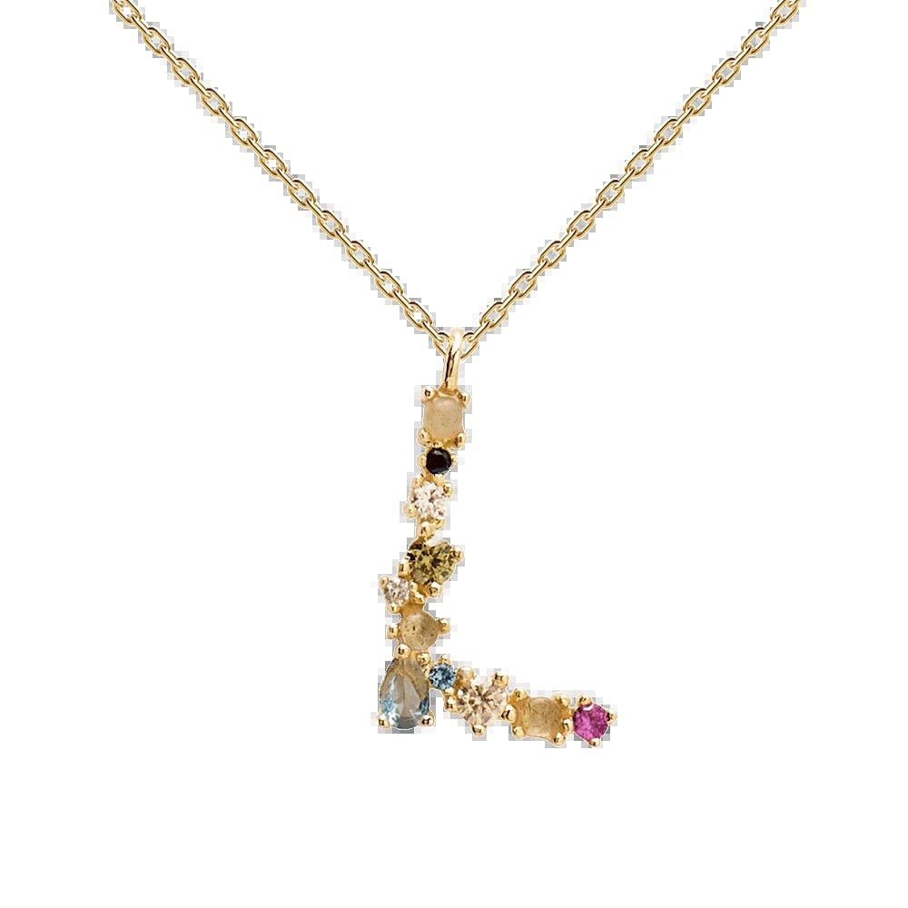 Kiki's Story 18K Gold-Plated Colored Gemstones Letter Necklace