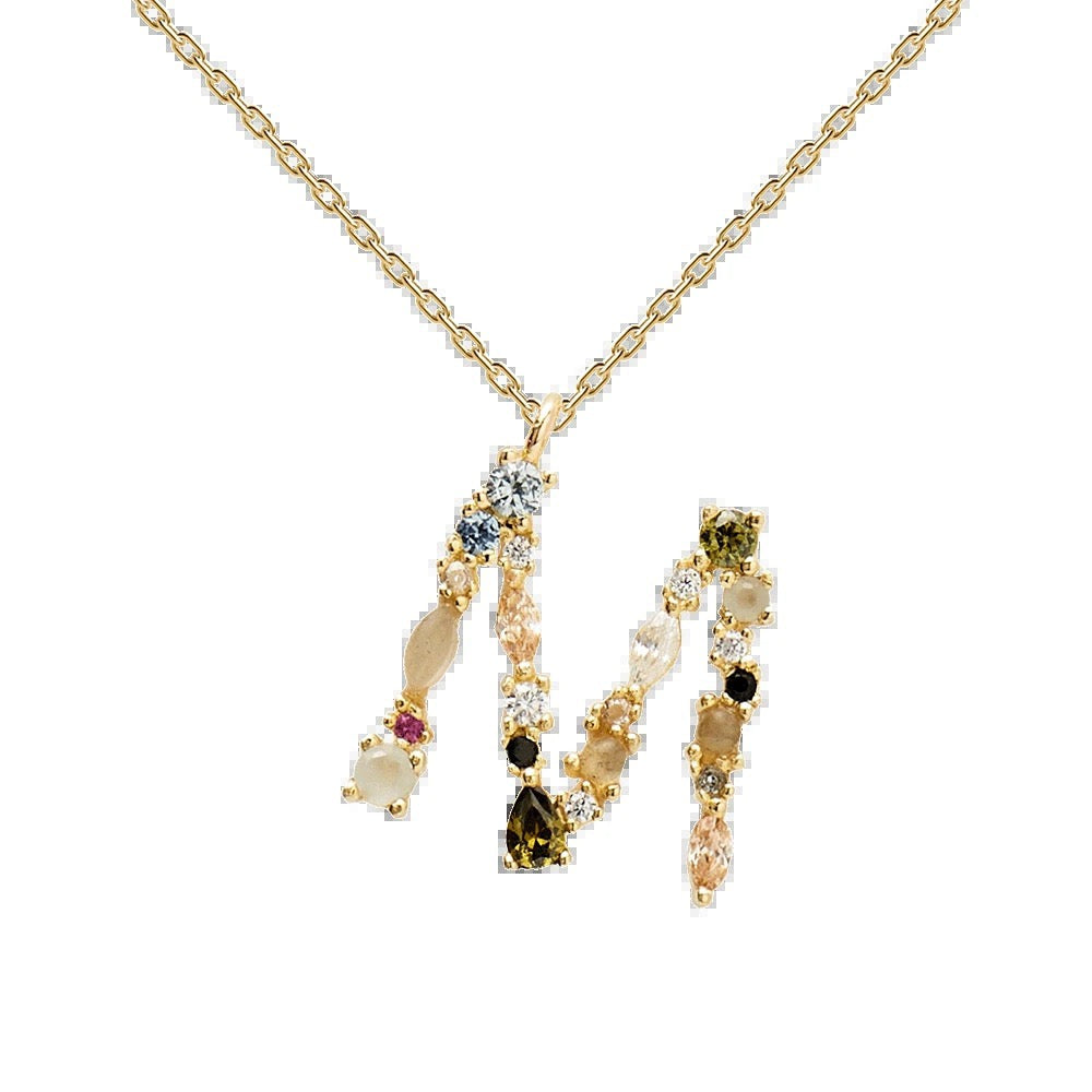 Kiki's Story 18K Gold-Plated Colored Gemstones Letter Necklace