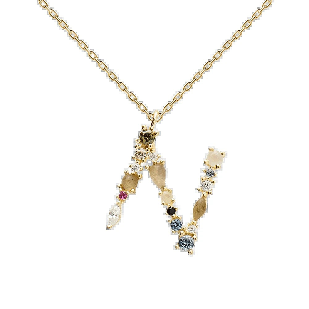 Kiki's Story 18K Gold-Plated Colored Gemstones Letter Necklace