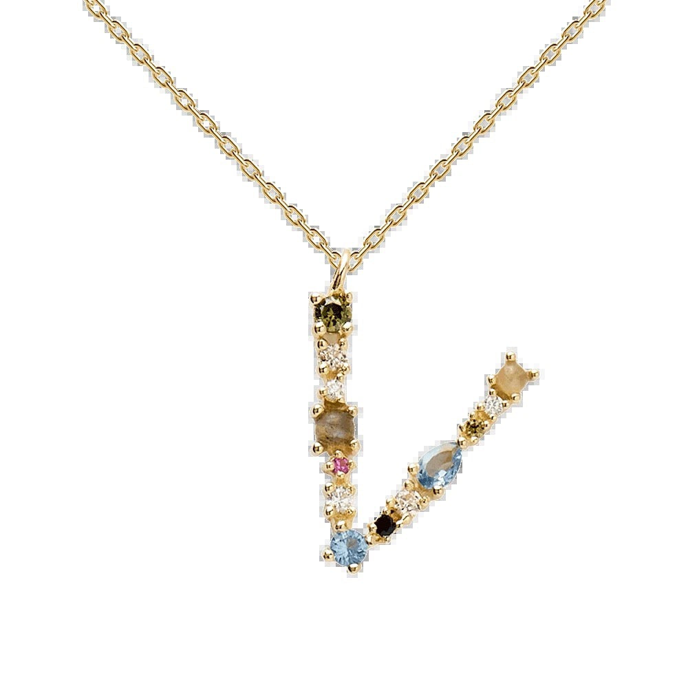 Kiki's Story 18K Gold-Plated Colored Gemstones Letter Necklace