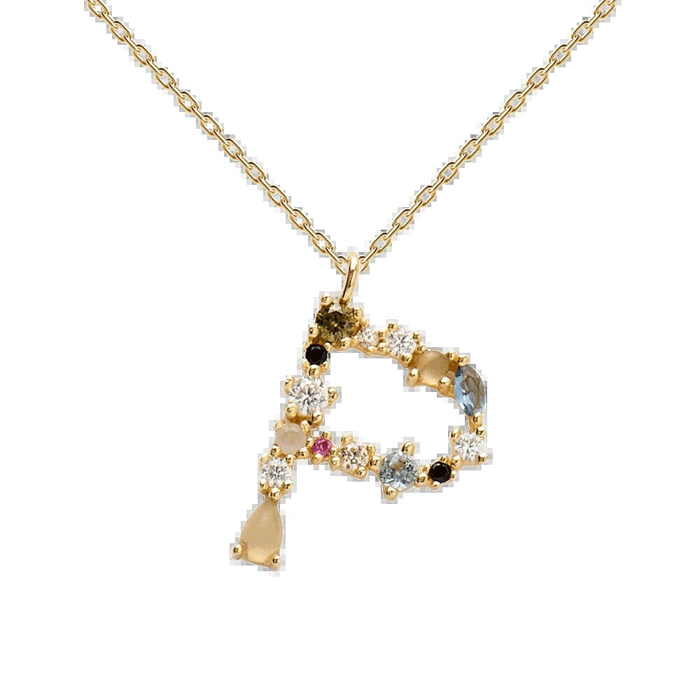 Kiki's Story 18K Gold-Plated Colored Gemstones Letter Necklace