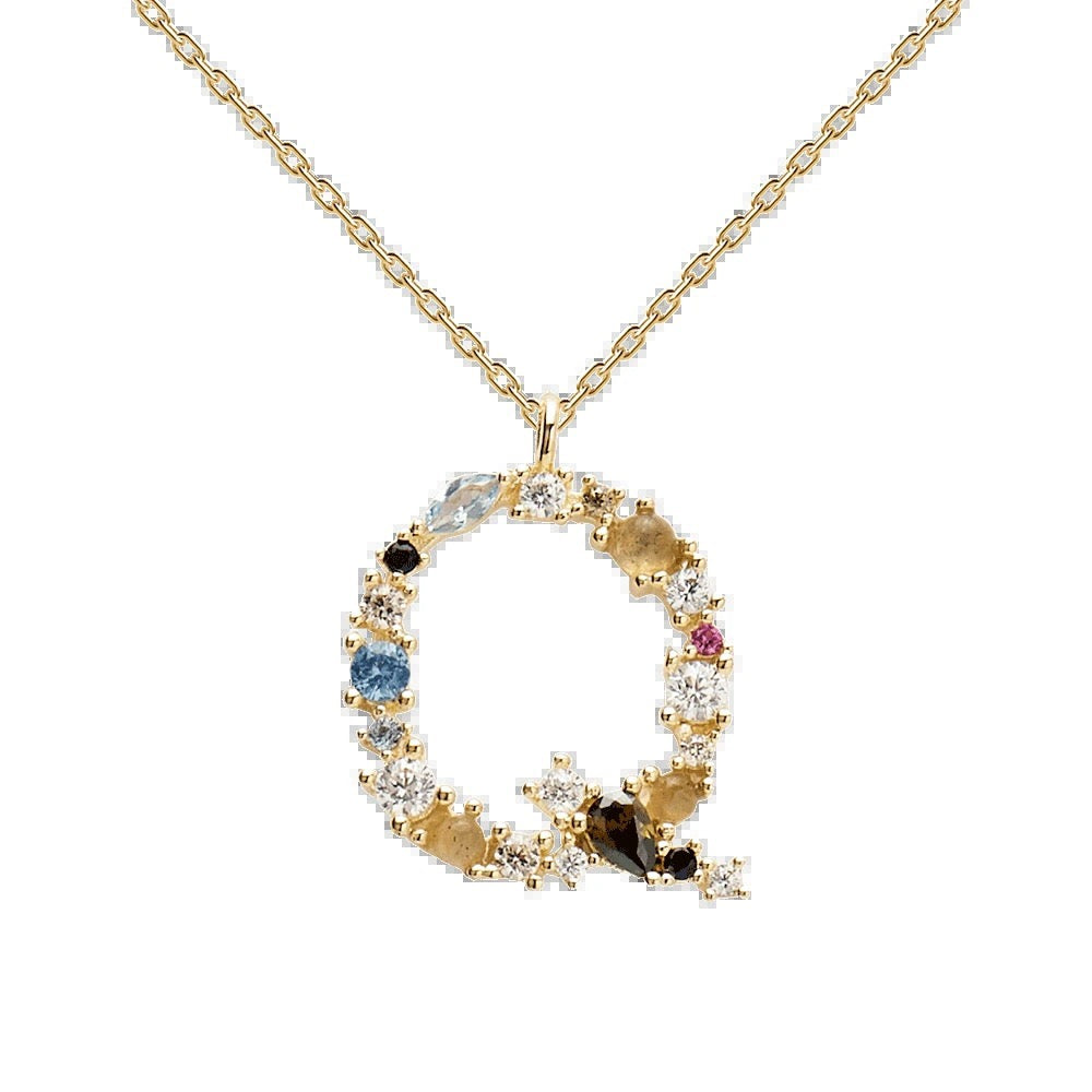 Kiki's Story 18K Gold-Plated Colored Gemstones Letter Necklace