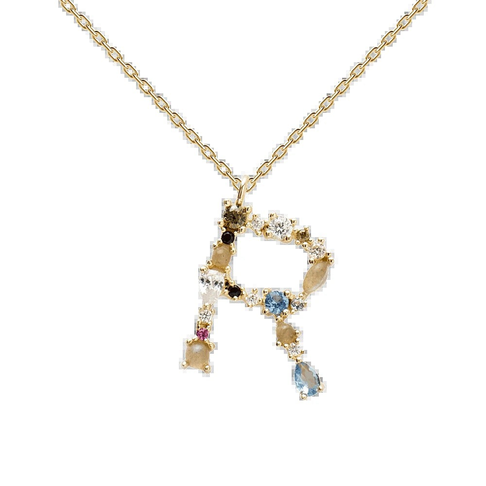 Kiki's Story 18K Gold-Plated Colored Gemstones Letter Necklace