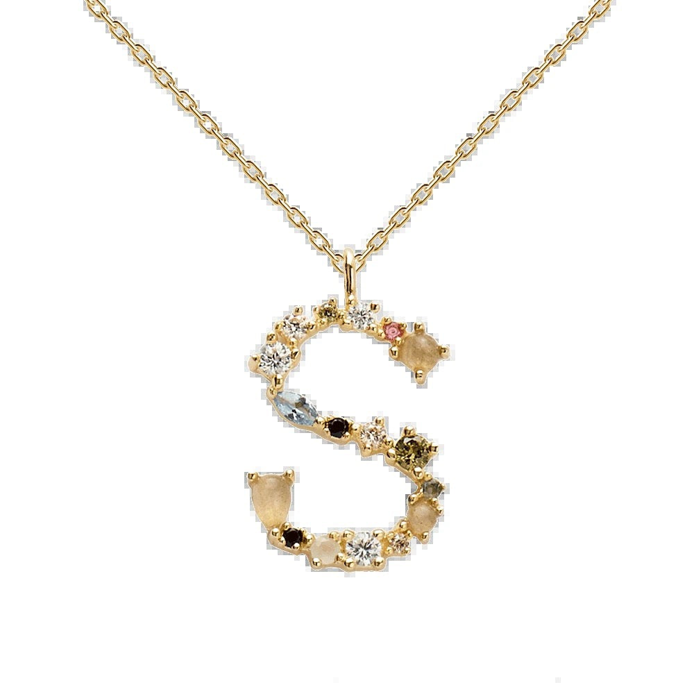 Kiki's Story 18K Gold-Plated Colored Gemstones Letter Necklace