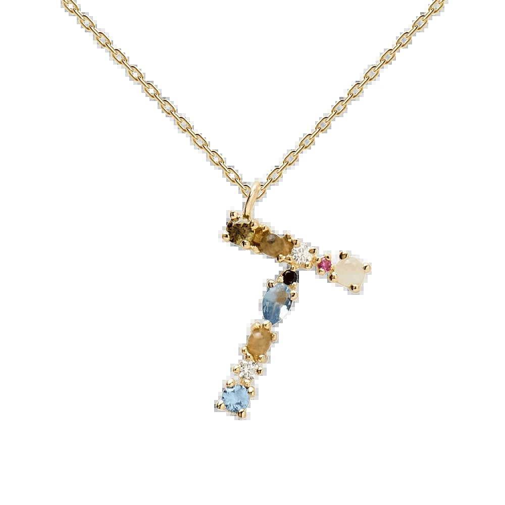 Kiki's Story 18K Gold-Plated Colored Gemstones Letter Necklace