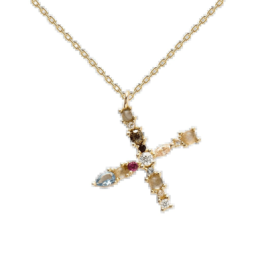 Kiki's Story 18K Gold-Plated Colored Gemstones Letter Necklace