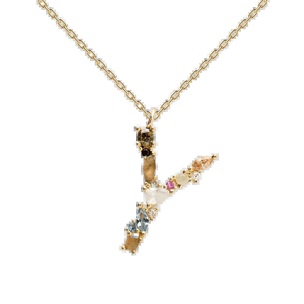 Kiki's Story 18K Gold-Plated Colored Gemstones Letter Necklace