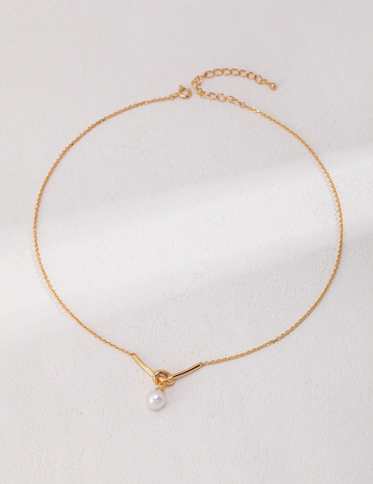 Single Pearl V-shaped Gold Necklace