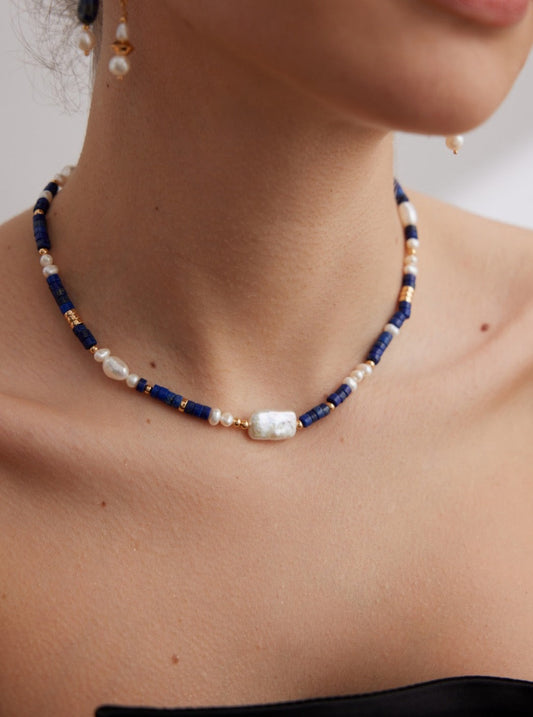 Ancient Style Lapis Lazuli Pearl Necklace