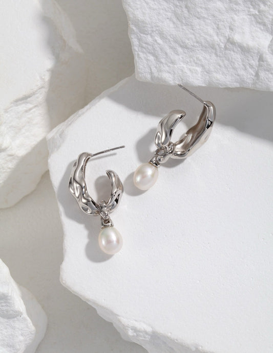 Party Me Scarf Pearl Silver Earrings
