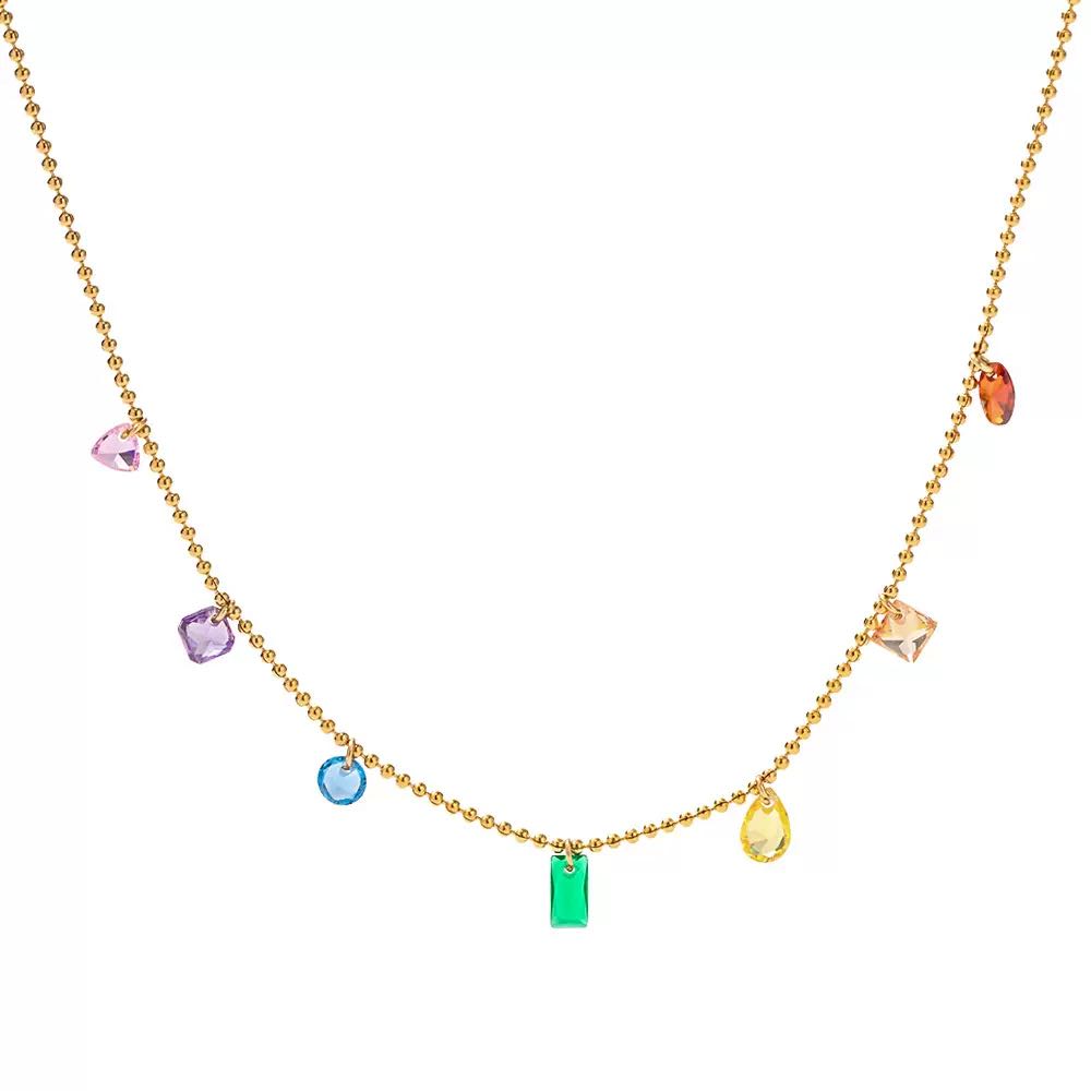 Rainbow Wishes Zirconia 18kt Gold Necklace - Waterproof