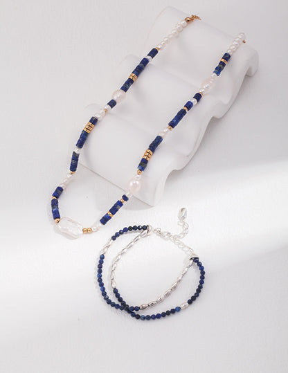 Ancient Style Lapis Lazuli Pearl Necklace