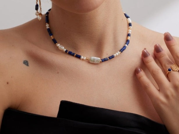 Ancient Style Lapis Lazuli Pearl Necklace