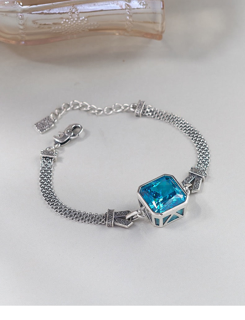 Victoria Zircon Aquamarine Silver Bracelet