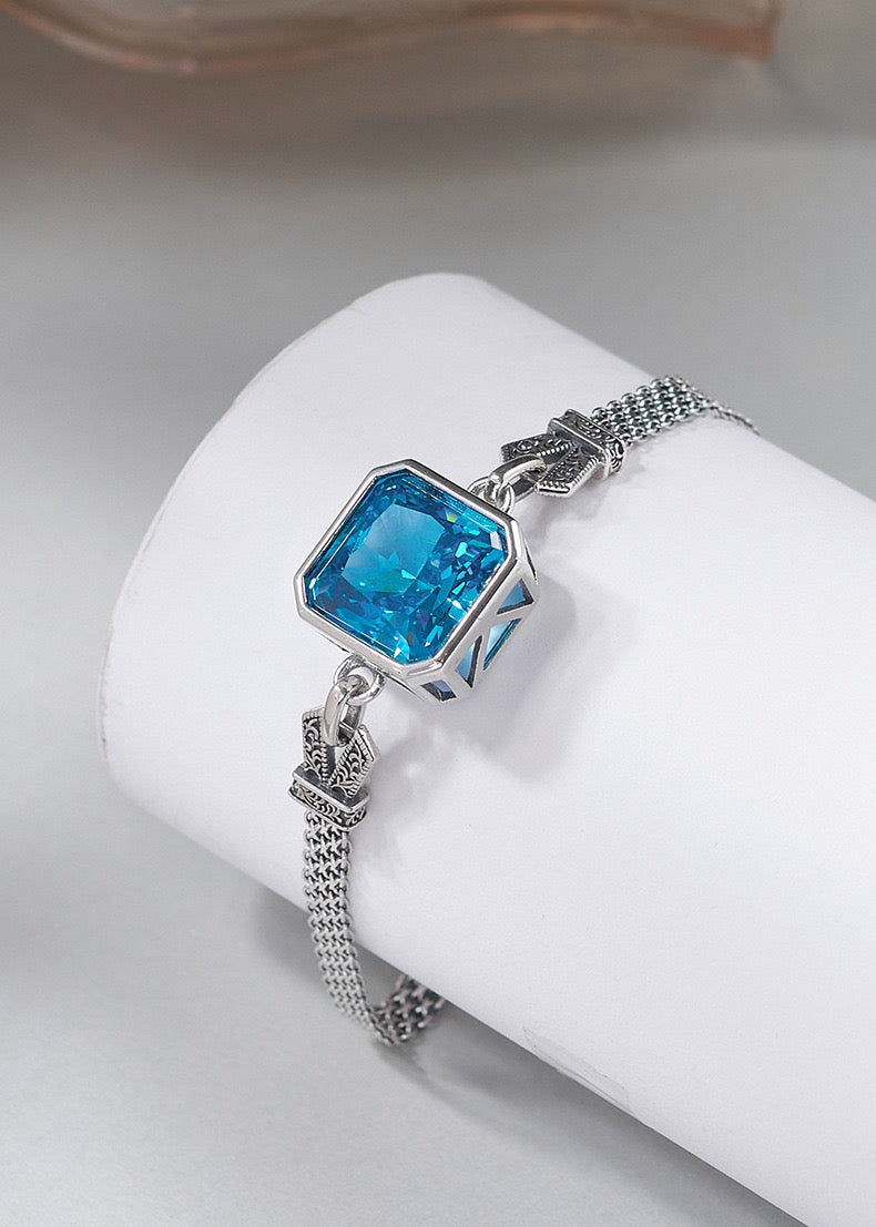 Victoria Zircon Aquamarine Silver Bracelet