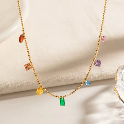 Rainbow Wishes Zirconia 18kt Gold Necklace - Waterproof